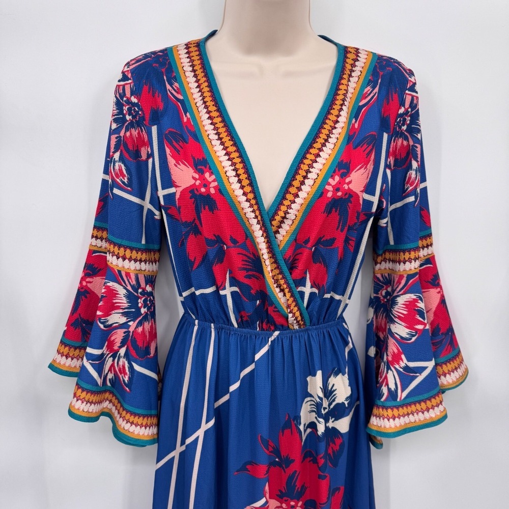 Flying Tomato Festival Maxi Dress XS Blue Floral Print Flare Sleeve Polyester - Picture 3 of 12